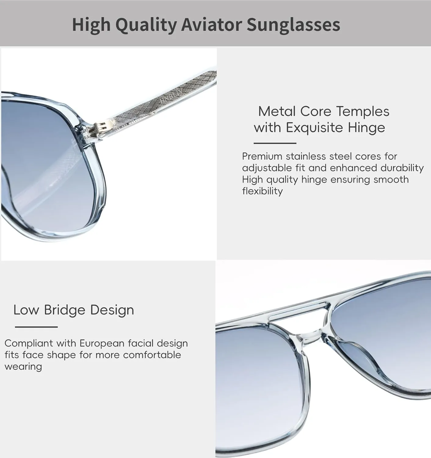 Retro Aviator Sunglasses for Women & Men Lightweight Square Shade UV400 Protection Unisex Sun Glasses Frame