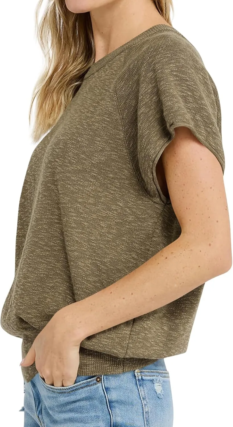 Saodimallsu Womens Short Sleeve Crewneck Sweater Summer Tops Casual Loose Knit Lightweight Basic Pullover Shirts