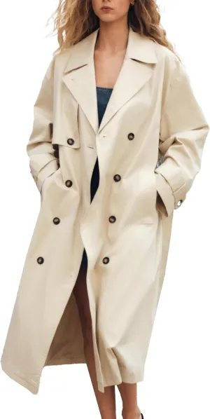 SCOFEEL Women's Long Trench Coat Oversized Double Breasted Lapel Overcoat Classic Outerwear with Pockets