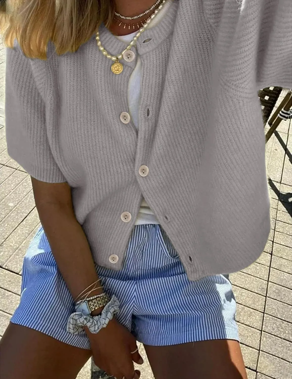 SCUSTY Women's Lightweight Cardigan Short Sleeve Button-Down Summer Cardigan Sweater