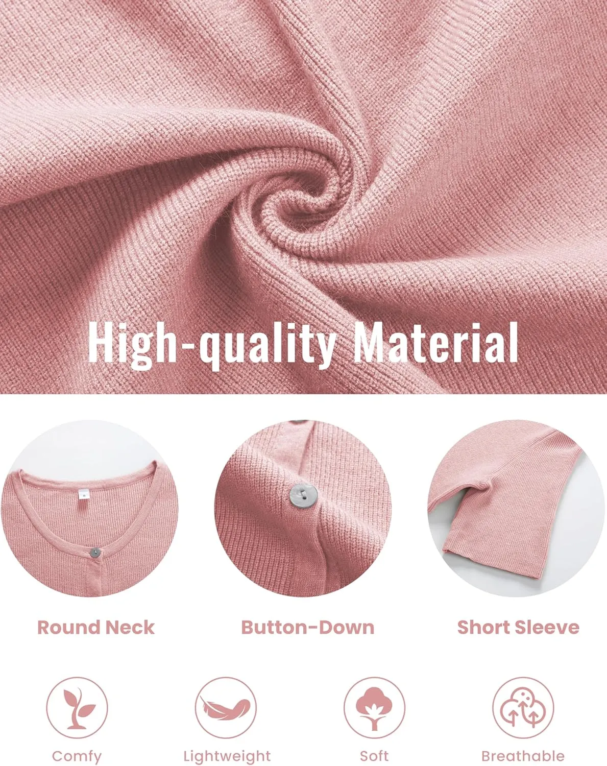 SCUSTY Women's Lightweight Cardigan Short Sleeve Button-Down Summer Cardigan Sweater