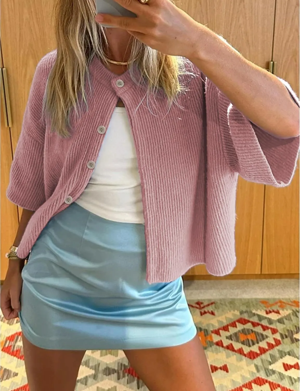 SCUSTY Women's Lightweight Cardigan Short Sleeve Button-Down Summer Cardigan Sweater