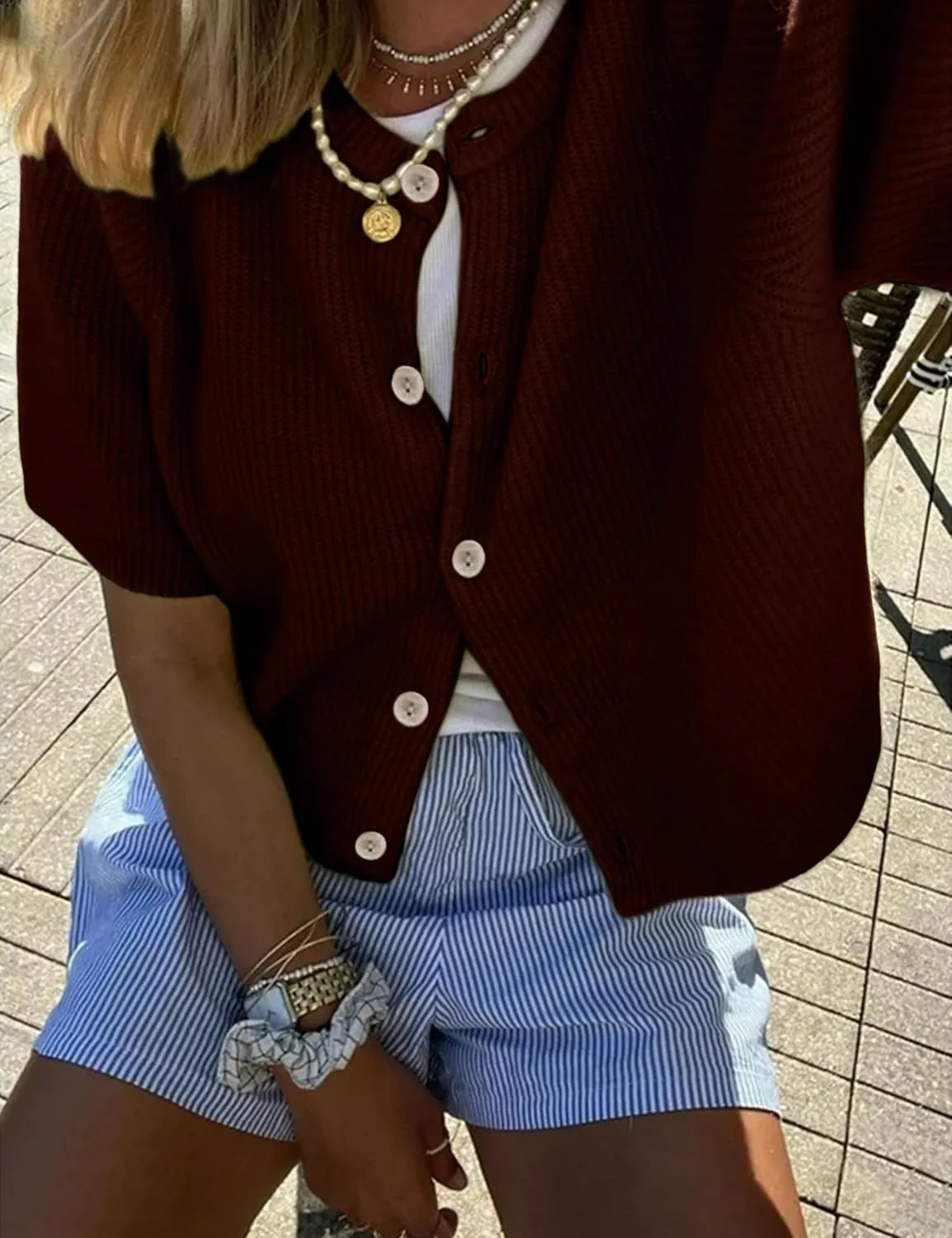 SCUSTY Women's Lightweight Cardigan Short Sleeve Button-Down Summer Cardigan Sweater