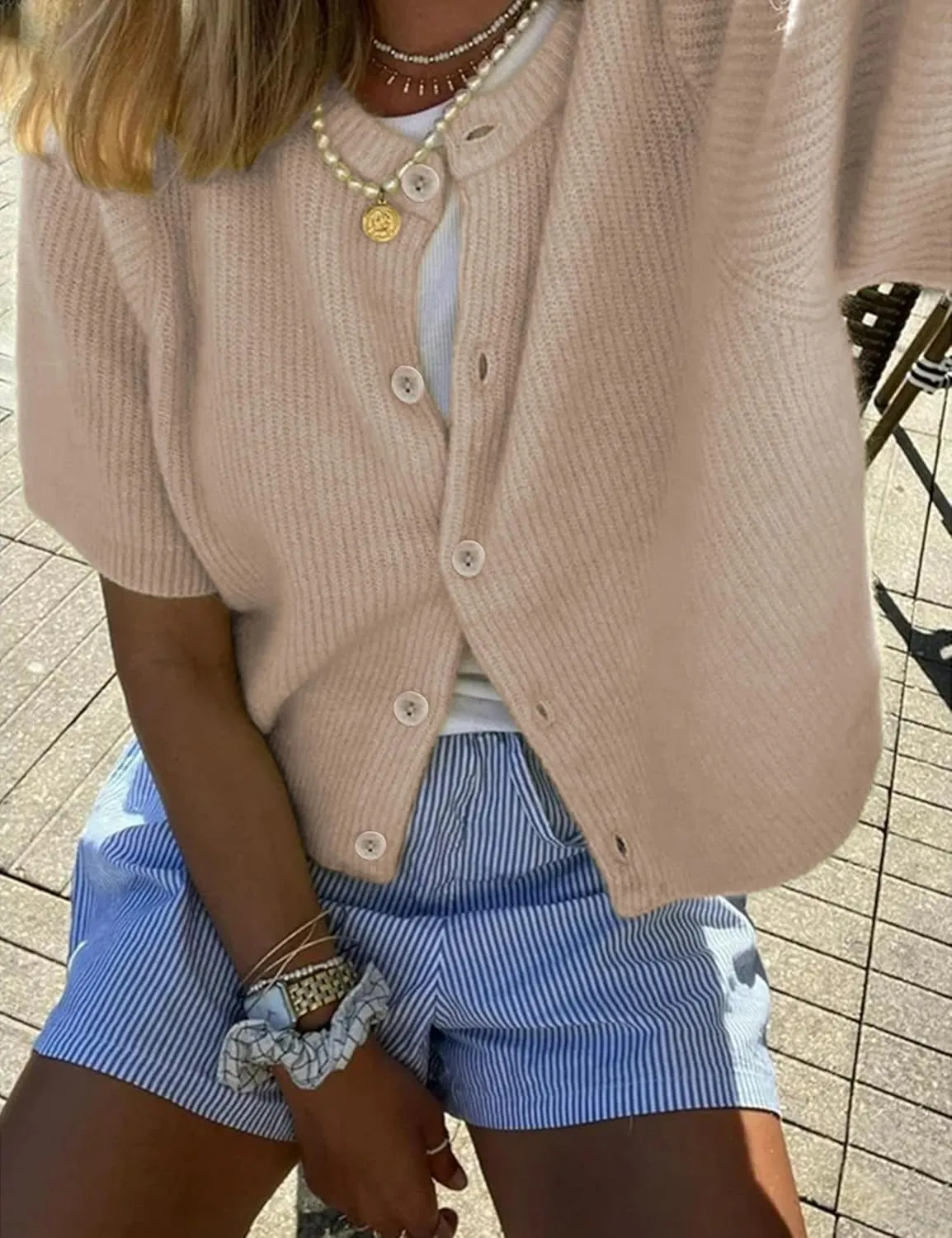 SCUSTY Women's Lightweight Cardigan Short Sleeve Button-Down Summer Cardigan Sweater
