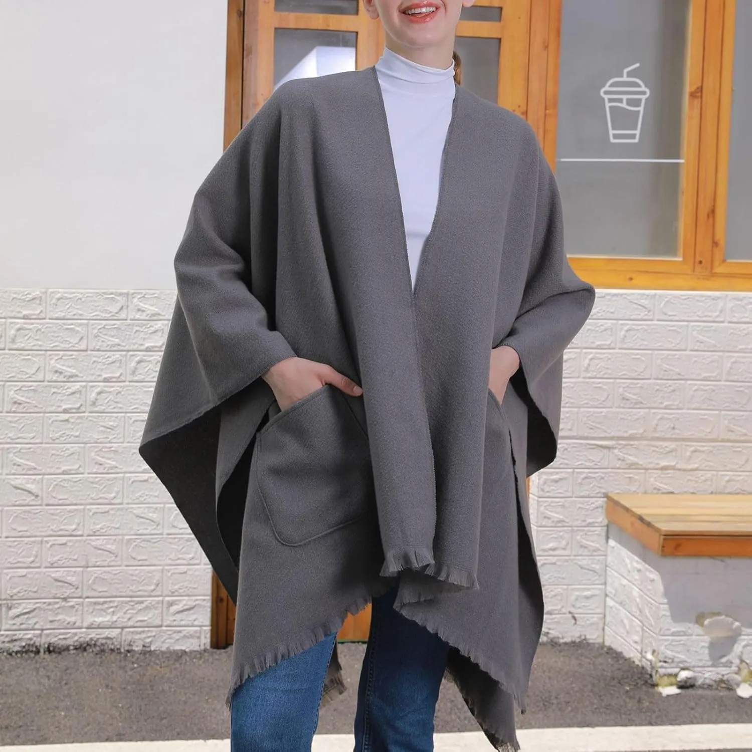 Shawl Wraps for Women Warm Chunky Shawl Scarves Fall Winter 2024 Cape Cardigan Sweaters Open Front Poncho Trendy