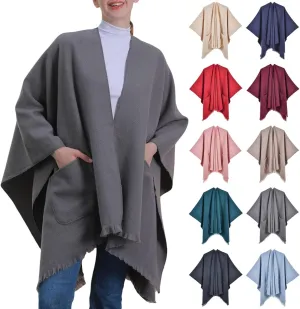 Shawl Wraps for Women Warm Chunky Shawl Scarves Fall Winter 2024 Cape Cardigan Sweaters Open Front Poncho Trendy