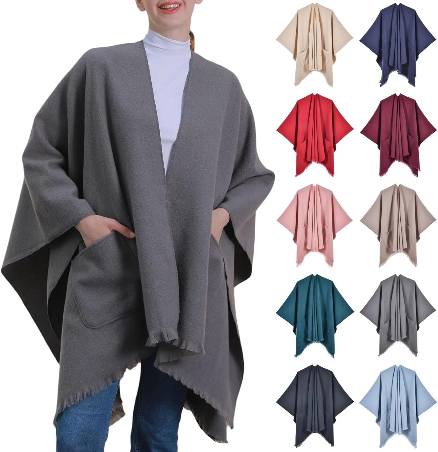 Shawl Wraps for Women Warm Chunky Shawl Scarves Fall Winter 2024 Cape Cardigan Sweaters Open Front Poncho Trendy