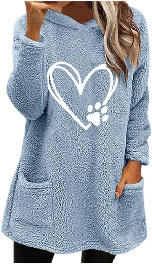 Sherpa Hoodie for Women Fleece Pullover Sweater Oversized Graphic Sweatshirt with Pockets Warm Winter Clothes