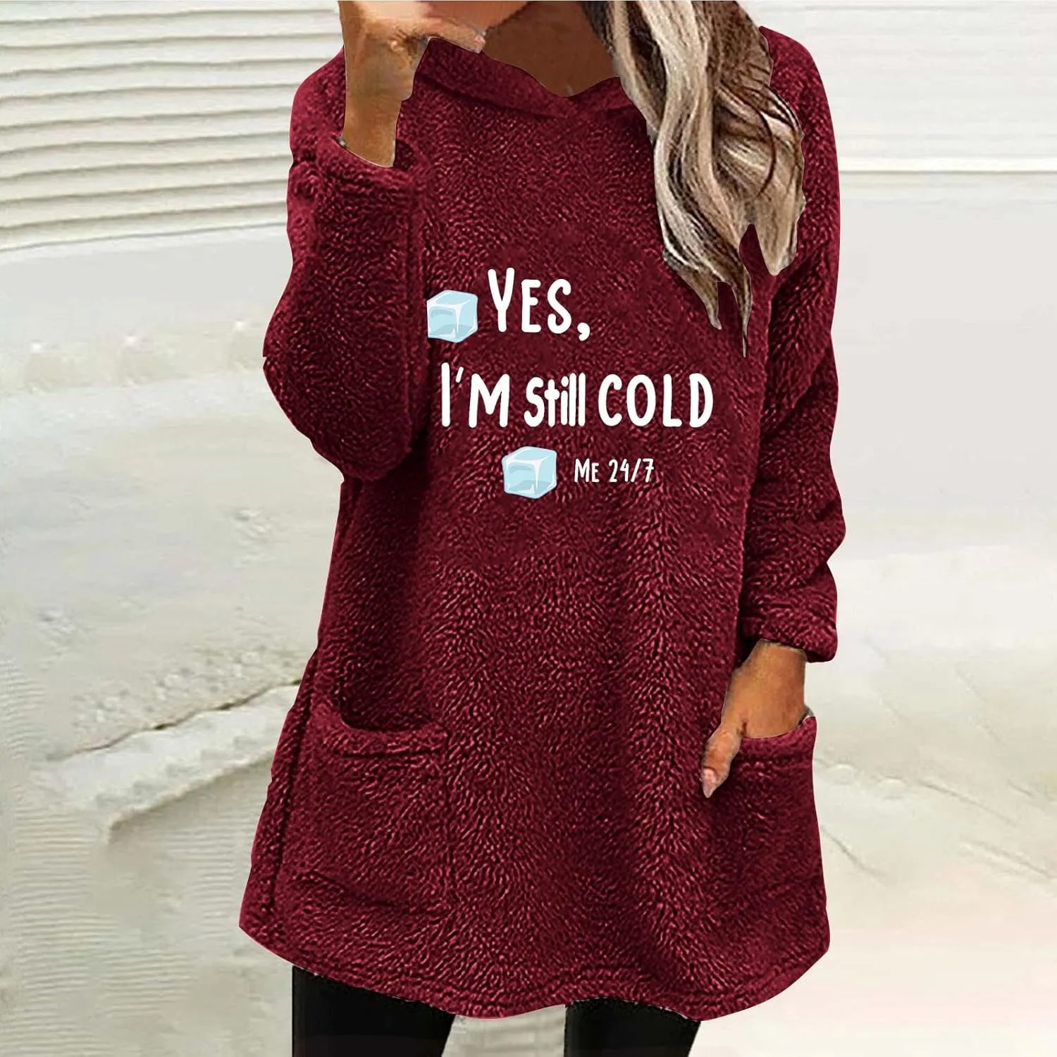Sherpa Hoodie for Women Fleece Pullover Sweater Oversized Graphic Sweatshirt with Pockets Warm Winter Clothes
