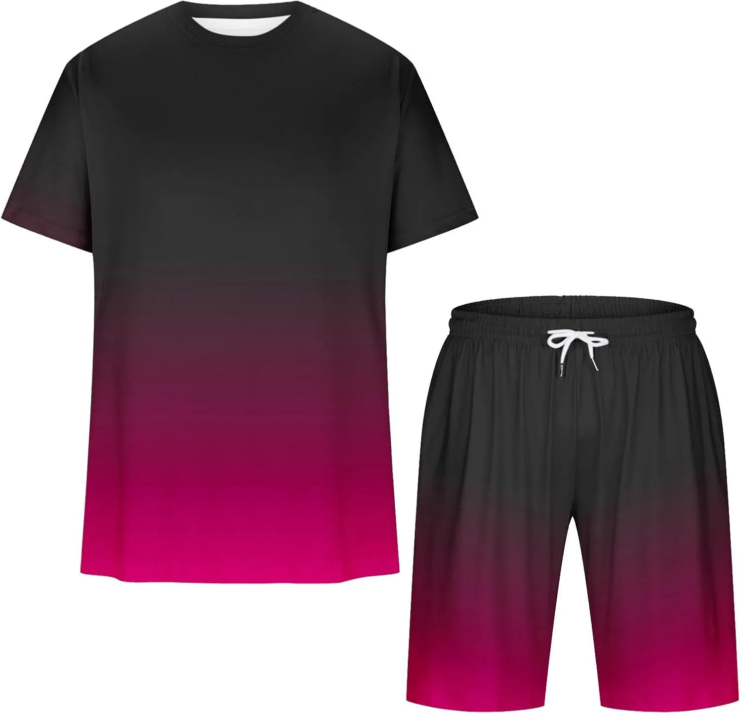 Sinzelimin Sport Casual Set for Men Two Piece Tracksuit O-Neck Short Sleeves Tees Shirts Shorts Sweatpant Jogger Workout Suit