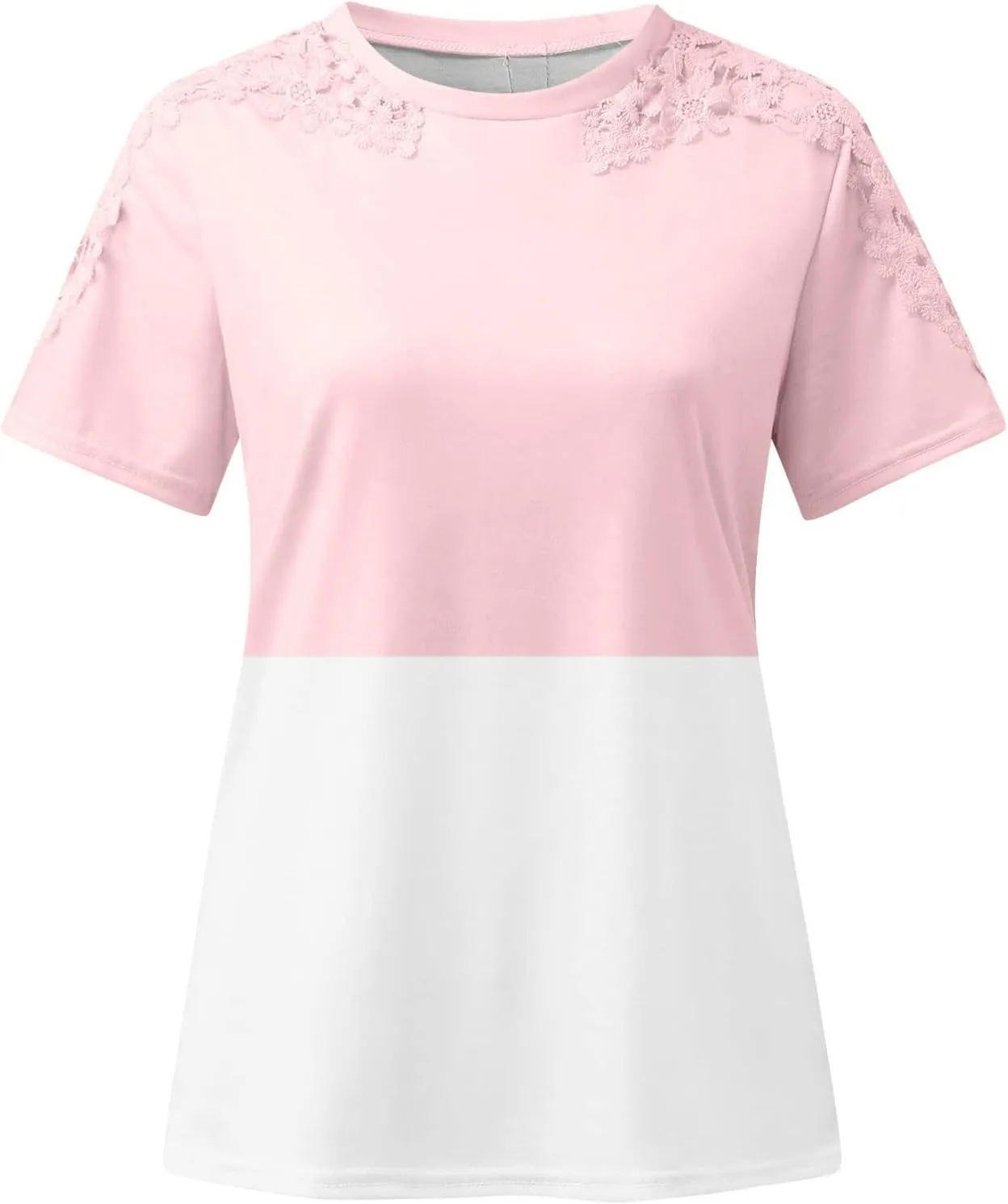 SMIDOW Boho Lace Crochet Short Sleeve Tops for Women Sexy Elegant Summer t Shirt Solid Dressy Casual Blouse Plus Size