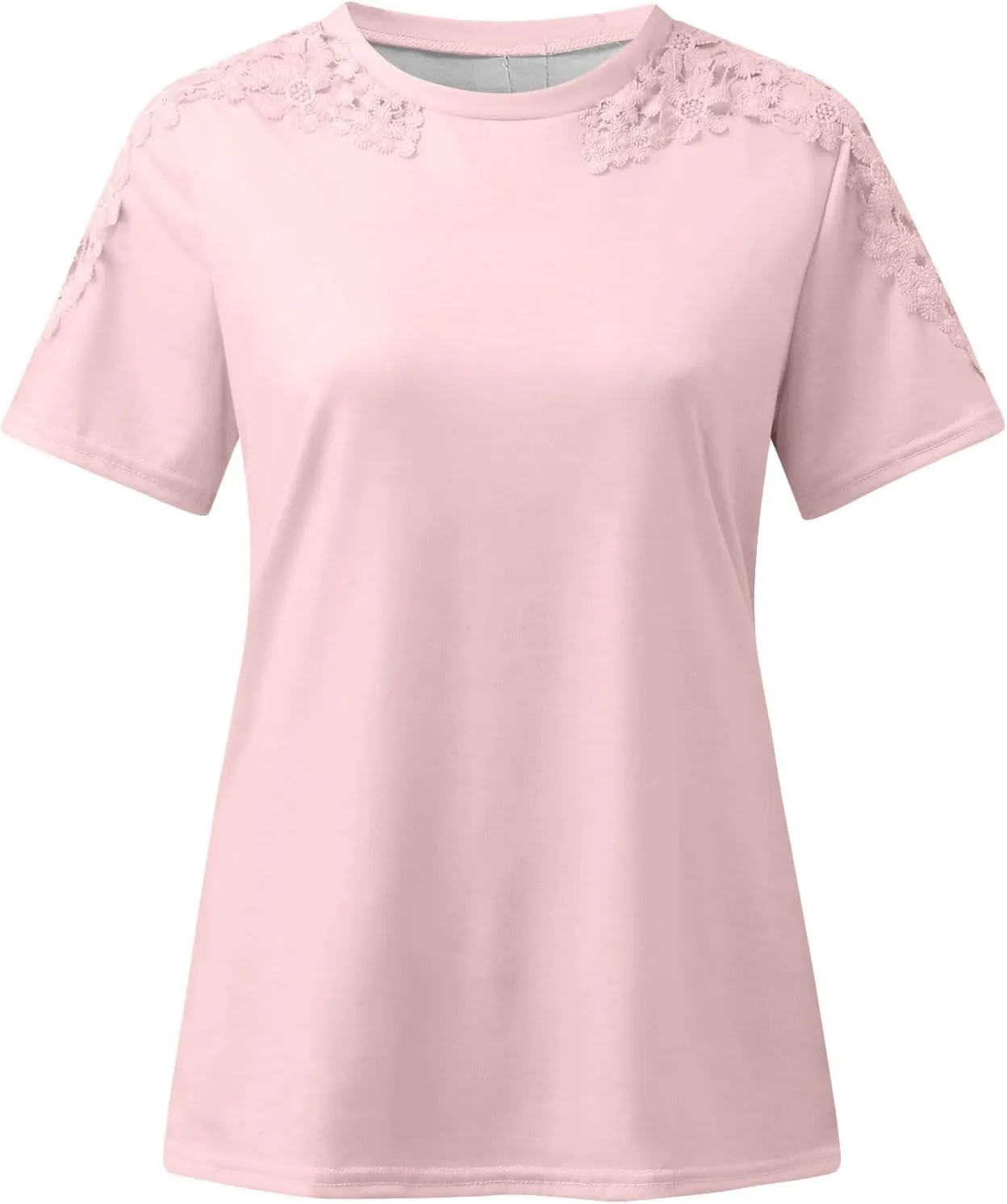 SMIDOW Boho Lace Crochet Short Sleeve Tops for Women Sexy Elegant Summer t Shirt Solid Dressy Casual Blouse Plus Size