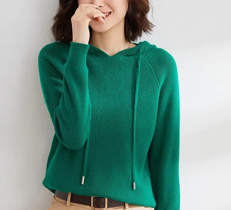 Spring Cashmere Sweater Hoodie Women's Pullover Knitted Long Sleeve Autumn