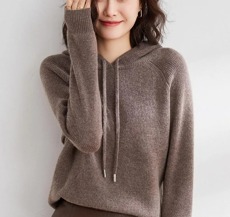 Spring Cashmere Sweater Hoodie Women's Pullover Knitted Long Sleeve Autumn