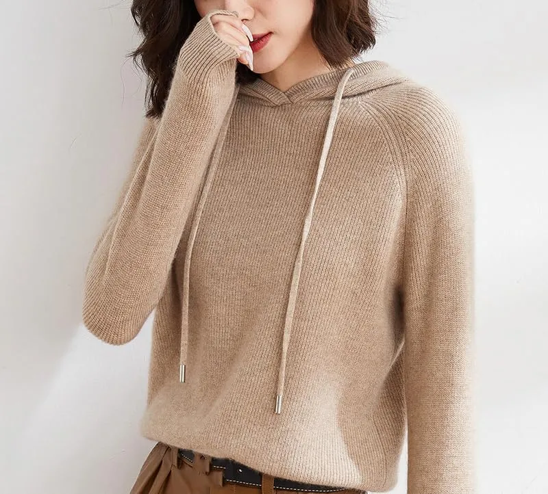 Spring Cashmere Sweater Hoodie Women's Pullover Knitted Long Sleeve Autumn
