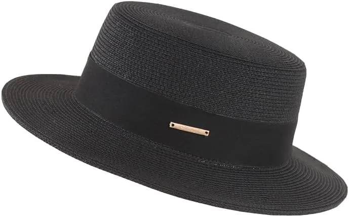 Straw Beach Sun Hat Pork-Pie Boater-Hat for Women Men - Summer Wide Brim Uv-Rays Panama Hat