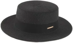 Straw Beach Sun Hat Pork-Pie Boater-Hat for Women Men - Summer Wide Brim Uv-Rays Panama Hat
