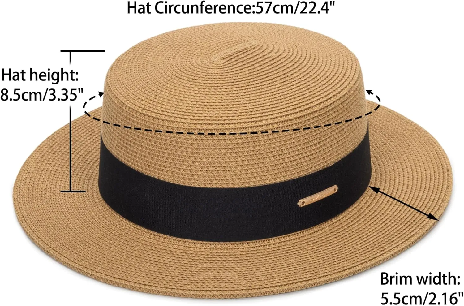 Straw Beach Sun Hat Pork-Pie Boater-Hat for Women Men - Summer Wide Brim Uv-Rays Panama Hat