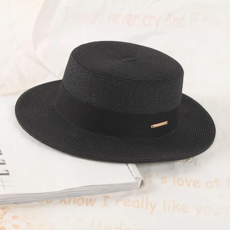 Straw Beach Sun Hat Pork-Pie Boater-Hat for Women Men - Summer Wide Brim Uv-Rays Panama Hat