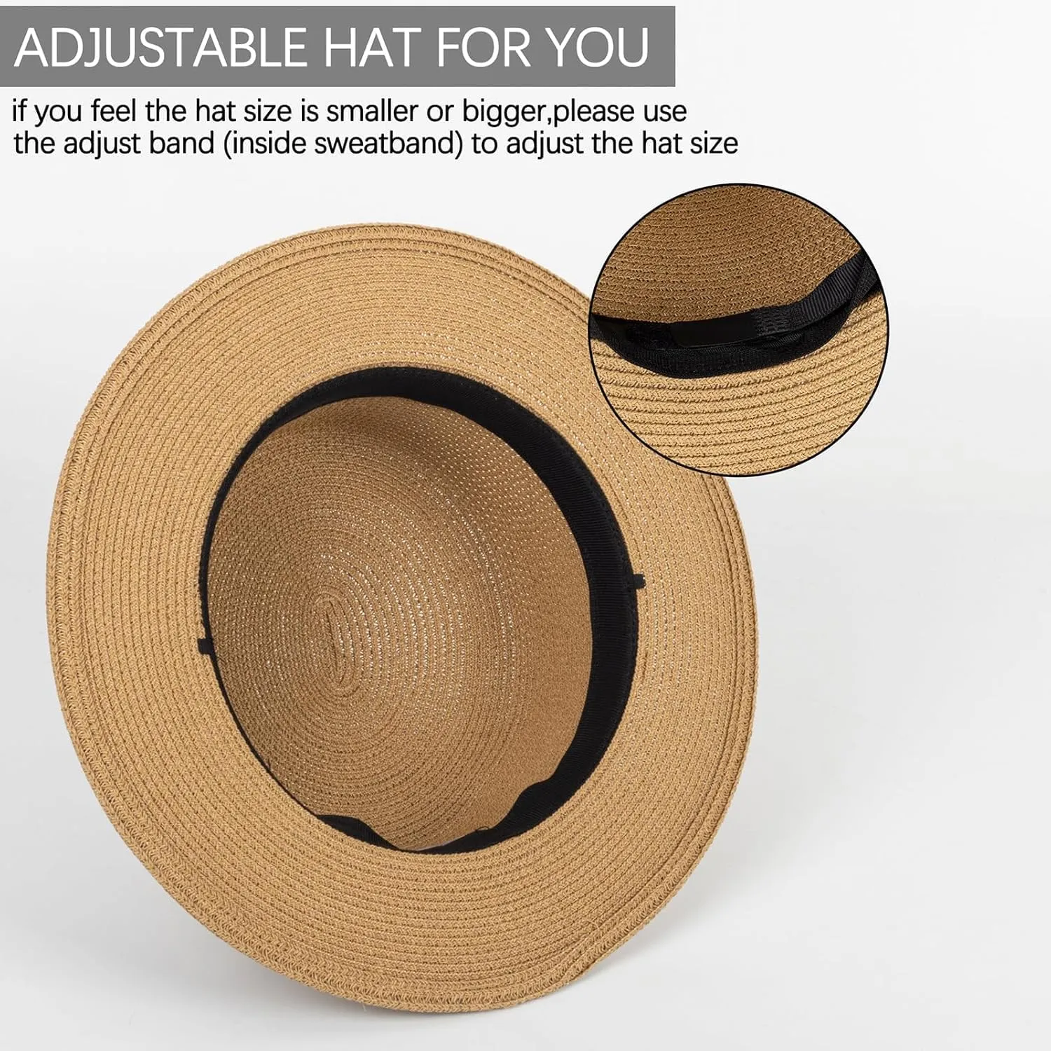 Straw Beach Sun Hat Pork-Pie Boater-Hat for Women Men - Summer Wide Brim Uv-Rays Panama Hat
