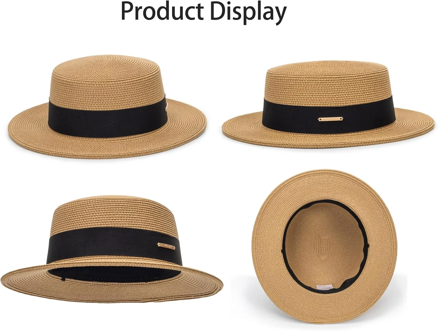 Straw Beach Sun Hat Pork-Pie Boater-Hat for Women Men - Summer Wide Brim Uv-Rays Panama Hat