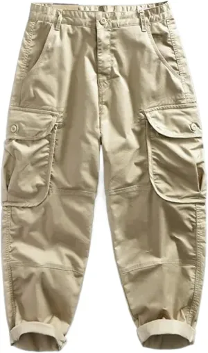 Streetwear Korean Men Spring Autumn Casual Cargo Pants Multi-Pockets Baggy Pants Youth Cotton Trousers
