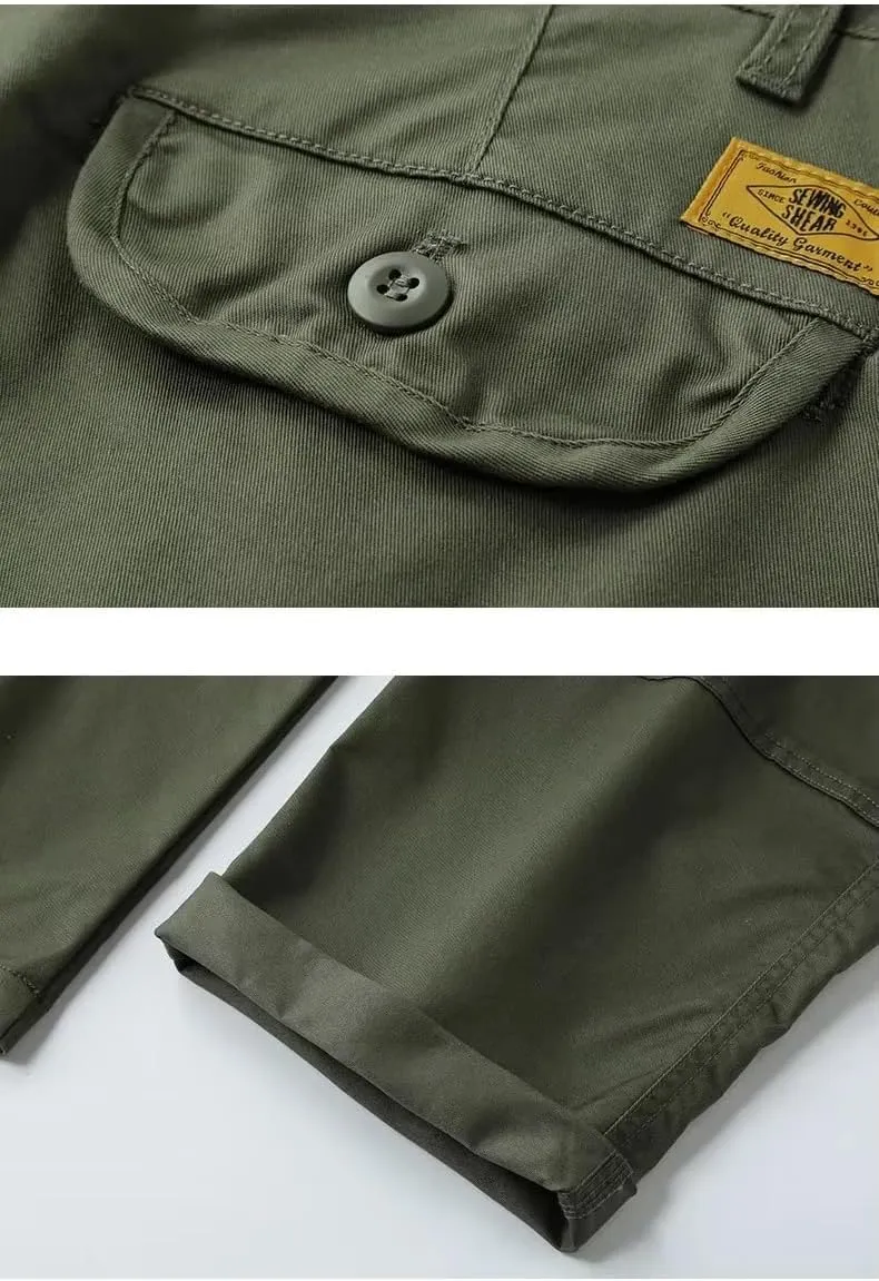Streetwear Korean Men Spring Autumn Casual Cargo Pants Multi-Pockets Baggy Pants Youth Cotton Trousers