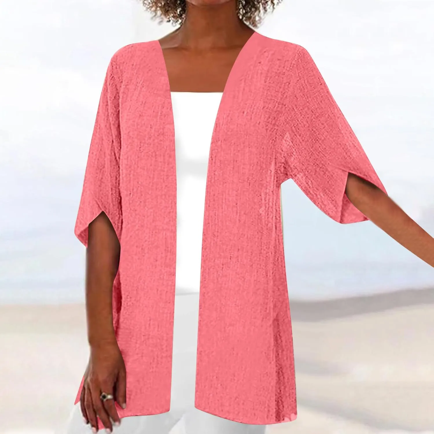 Summer Cardigans for Women Trendy Lightweight Casual Half Sleeve Kimono Cardigan Beach Vacation Plus Size Blouse