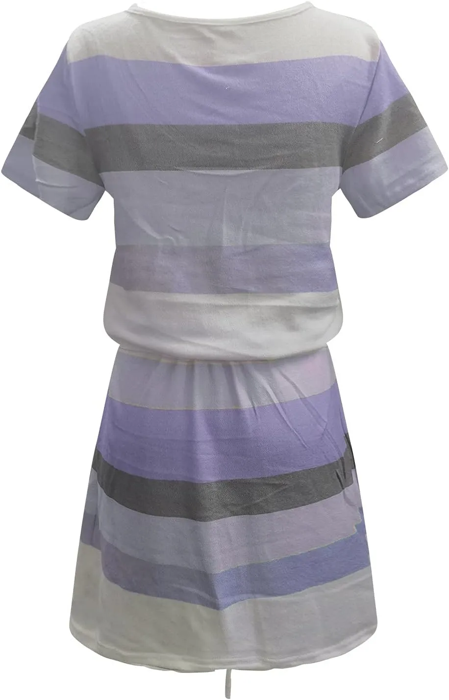 Summer Dresses for Women 2024 Vacation Casual Short Sleeve v Neck Drawstring Mini Dress Striped Tshirt Dress