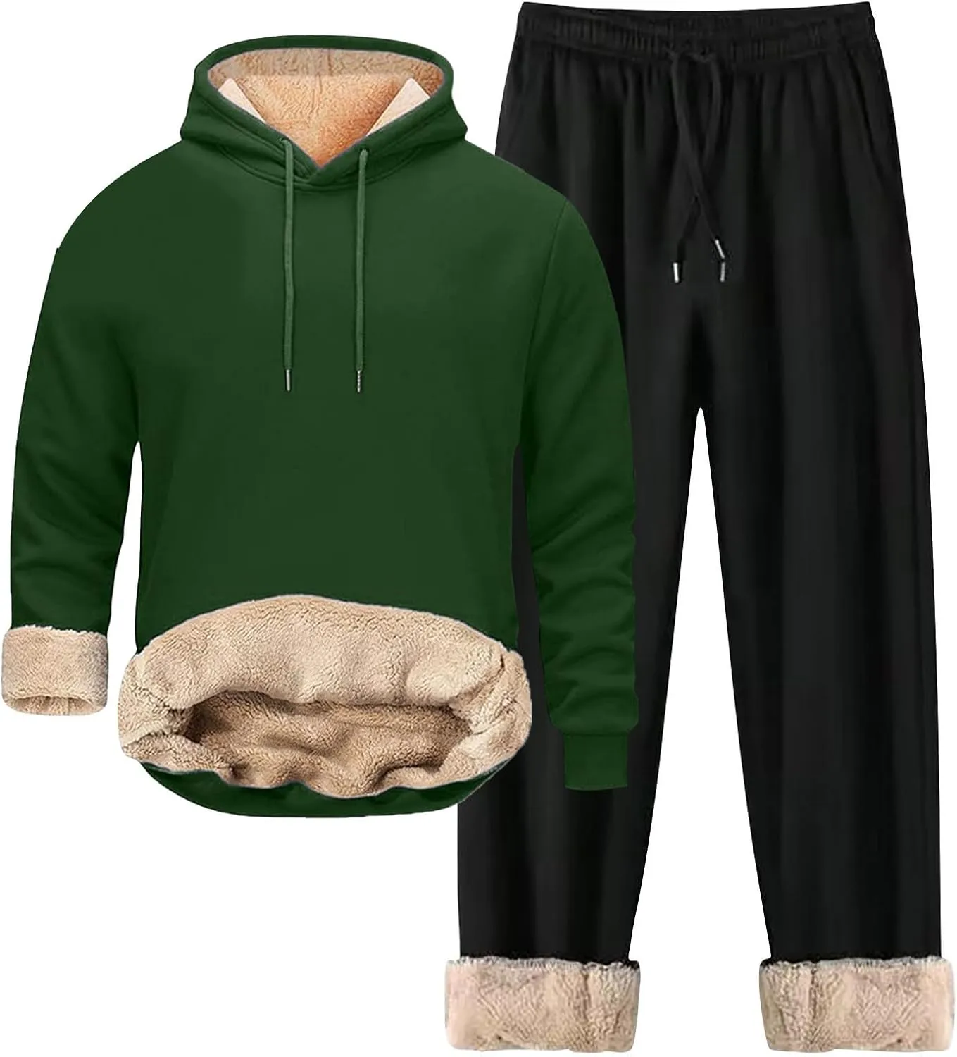 SUWBMHWE Mens Sweatsuit Sherpa Lined 2 Piece Sweatshirts Set Pullovers Fleece Sweatpants Winter Thermal Athletic Tracksuits