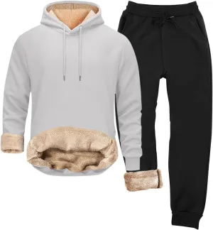 SUWBMHWE Mens Sweatsuit Sherpa Lined 2 Piece Sweatshirts Set Pullovers Fleece Sweatpants Winter Thermal Athletic Tracksuits
