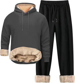 SUWBMHWE Mens Sweatsuit Sherpa Lined 2 Piece Sweatshirts Set Pullovers Fleece Sweatpants Winter Thermal Athletic Tracksuits