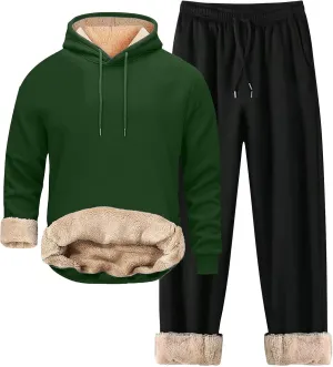 SUWBMHWE Mens Sweatsuit Sherpa Lined 2 Piece Sweatshirts Set Pullovers Fleece Sweatpants Winter Thermal Athletic Tracksuits