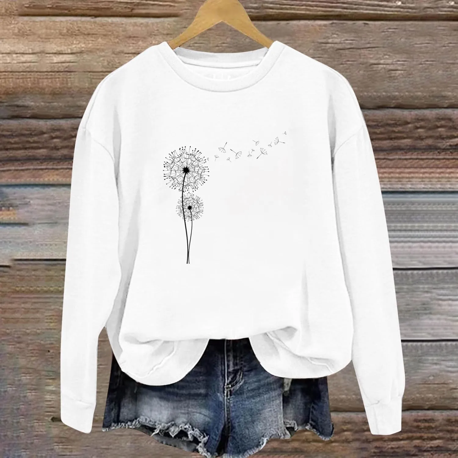 Sweatshirt for Women Long Sleeve Fall Fashion Top Casual Loose Solid Basic Fleece Tops Dandelion Lightweight Clothes