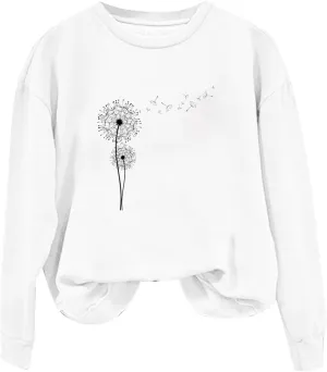 Sweatshirt for Women Long Sleeve Fall Fashion Top Casual Loose Solid Basic Fleece Tops Dandelion Lightweight Clothes