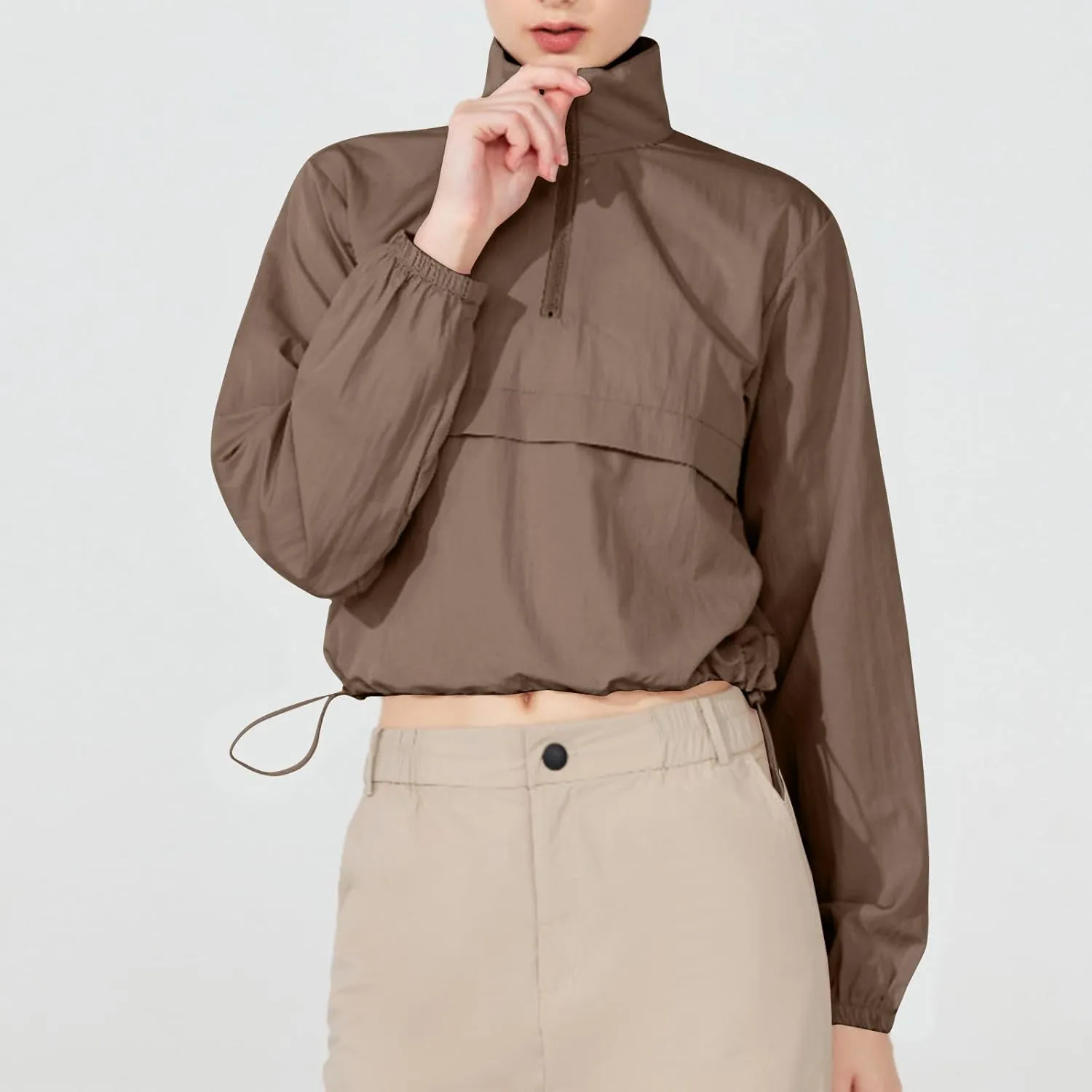Sweatshirts for Women Long Sleeve Half Zip Pullover Top Cropped 2024 Fall Fashion Tops Lightweight Casual Clothes