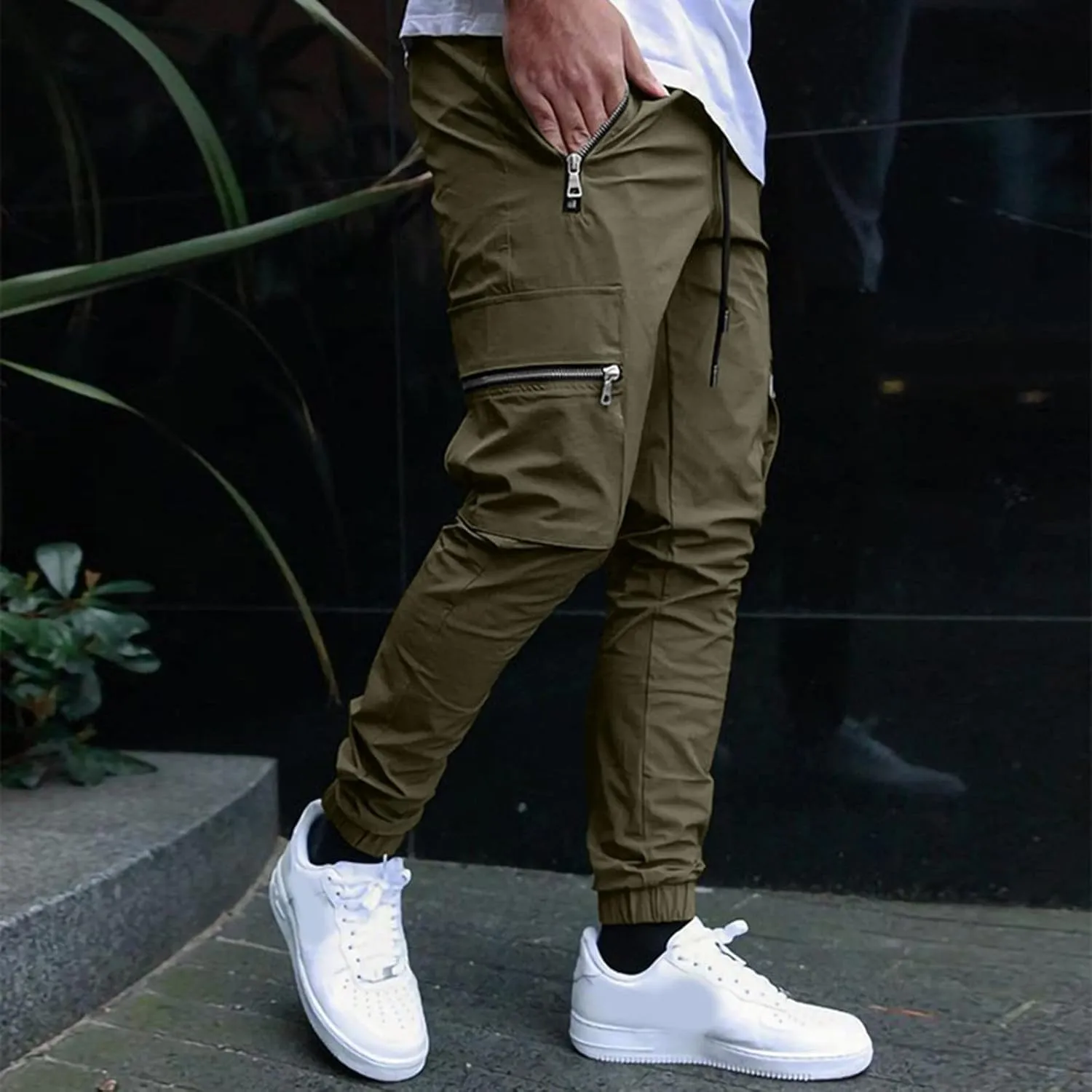 Tapered Joggers for Men Mens Autumn and Winter High Street Fashion Leisure Loose Sports Running Solid Stretch