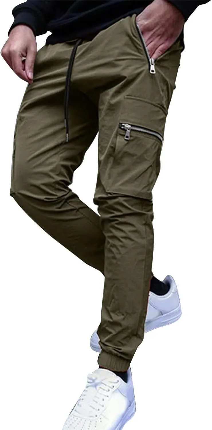 Tapered Joggers for Men Mens Autumn and Winter High Street Fashion Leisure Loose Sports Running Solid Stretch