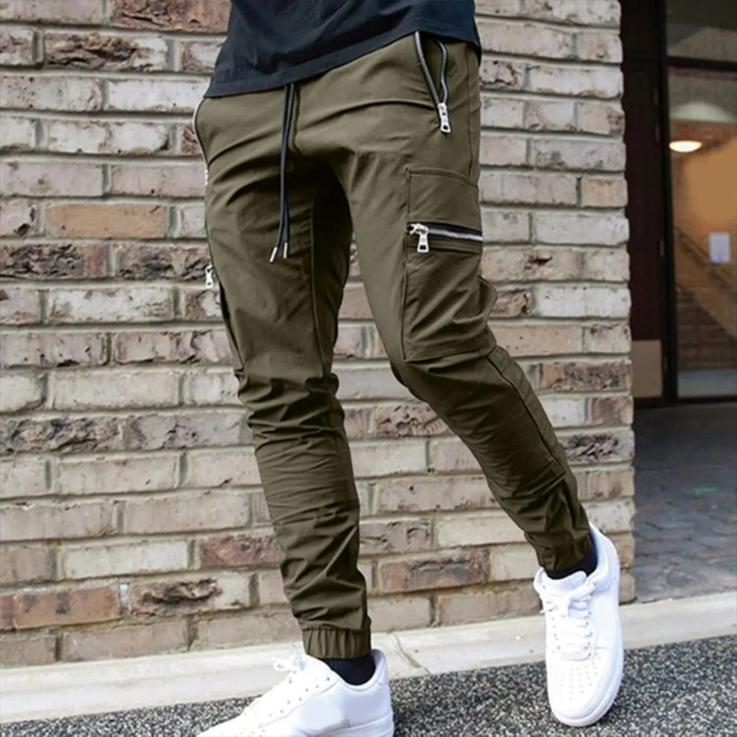 Tapered Joggers for Men Mens Autumn and Winter High Street Fashion Leisure Loose Sports Running Solid Stretch