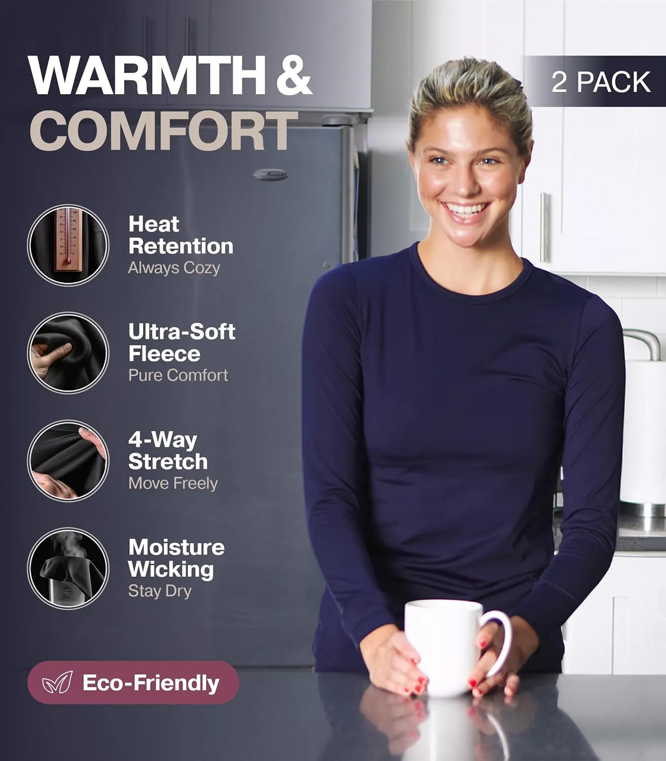 Thermajane Long Sleeve Thermal Shirts for Women Cold Weather, Womens Thermal Underwear Tops, Base Layer Women Thermal