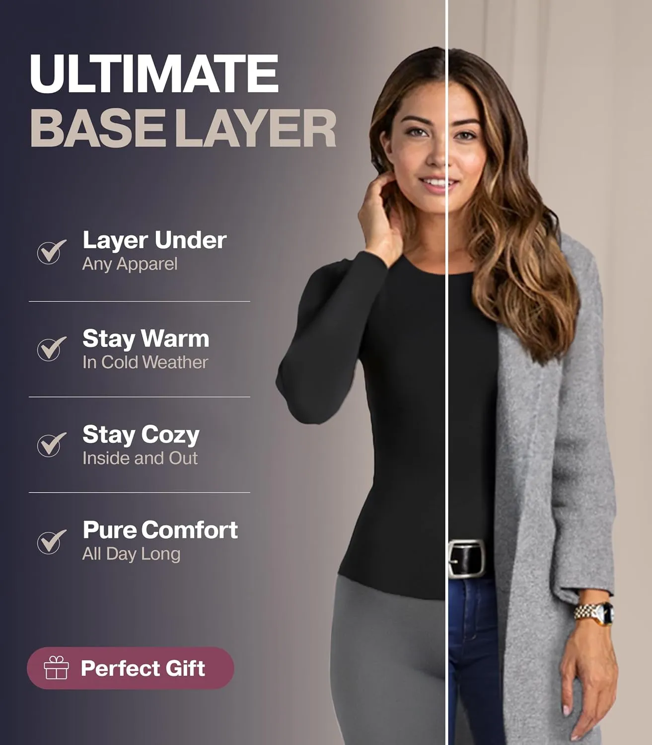 Thermajane Long Sleeve Thermal Shirts for Women Cold Weather, Womens Thermal Underwear Tops, Base Layer Women Thermal