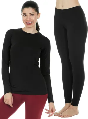 Thermajane X-Large, Black Thermal Set Bundle | Thermal Shirts & Leggings for Women | Cozy, Flexible Fleece Lined Thermal Underwear Set for Cold Weather