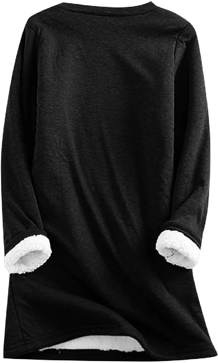 Thermal Underwear for Women Warm Sherpa Lined Fleece Crewneck Sweatshirt Fuzzy Long Sleeve Pullover Loungewear Tops