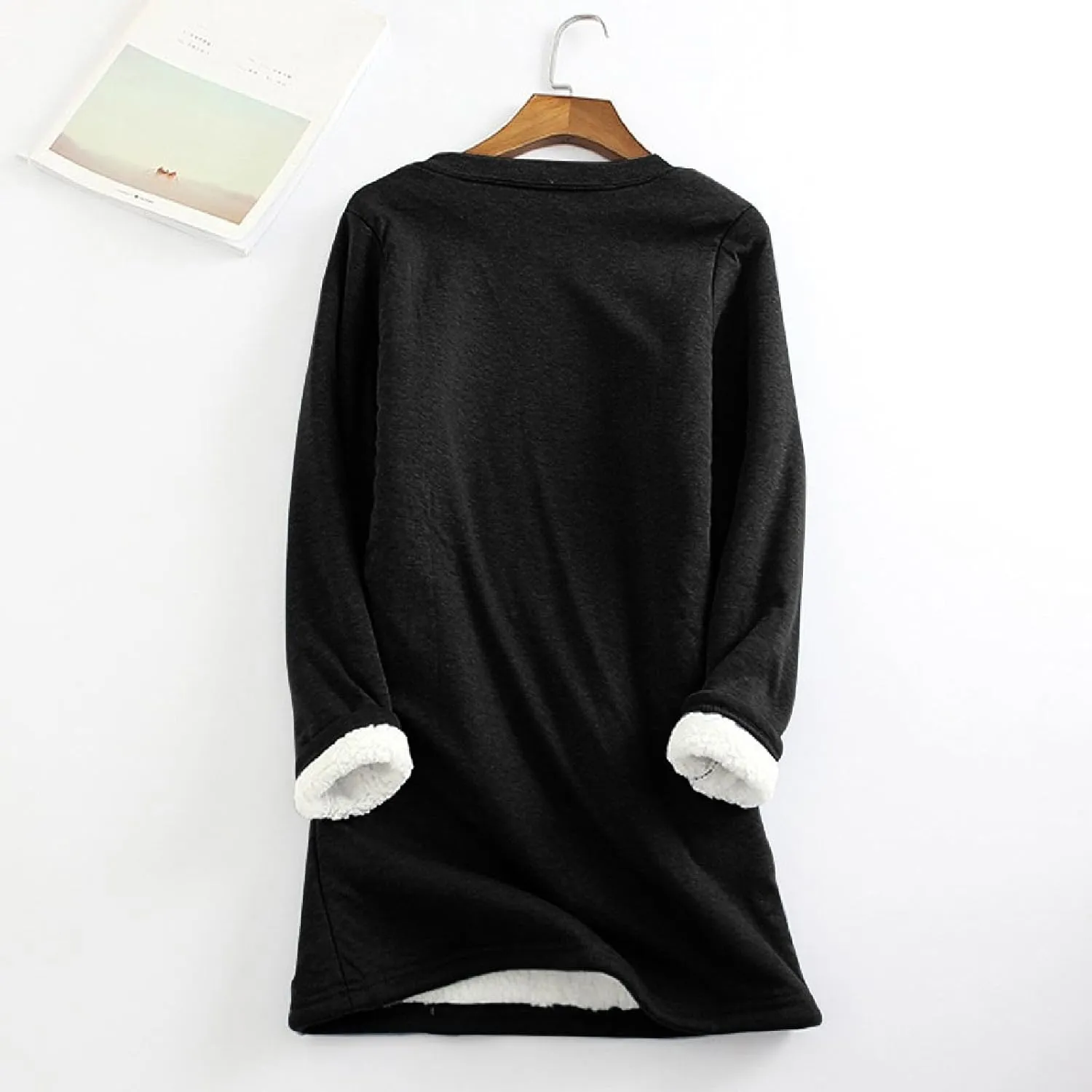 Thermal Underwear for Women Warm Sherpa Lined Fleece Crewneck Sweatshirt Fuzzy Long Sleeve Pullover Loungewear Tops