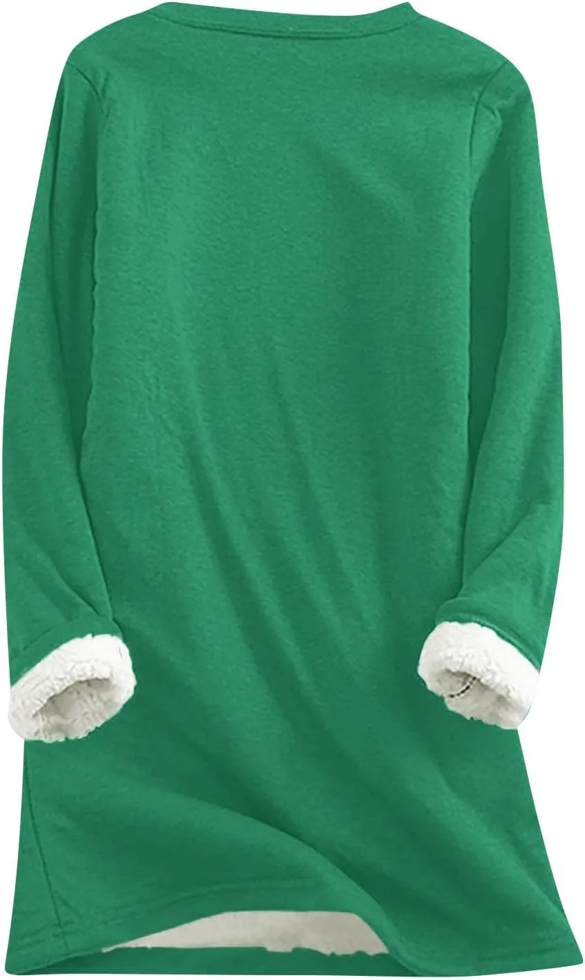 Thermal Underwear for Women Warm Sherpa Lined Fleece Crewneck Sweatshirt Fuzzy Long Sleeve Pullover Loungewear Tops