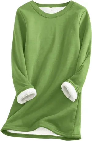 Thermal Underwear for Women Warm Sherpa Lined Fleece Crewneck Sweatshirt Fuzzy Long Sleeve Pullover Loungewear Tops