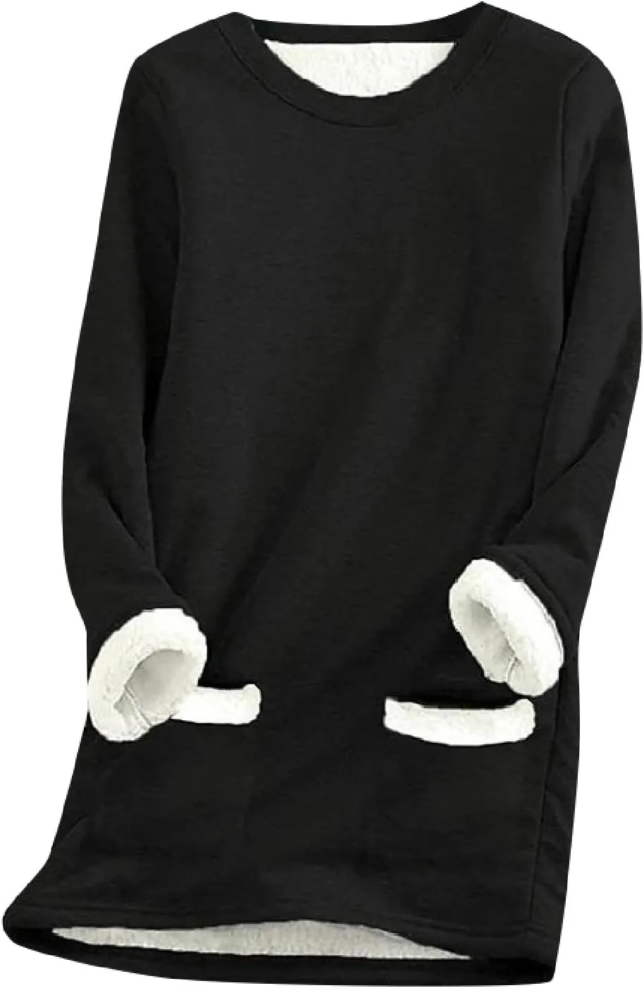 Thermal Underwear for Women Warm Sherpa Lined Fleece Crewneck Sweatshirt Fuzzy Long Sleeve Pullover Loungewear Tops