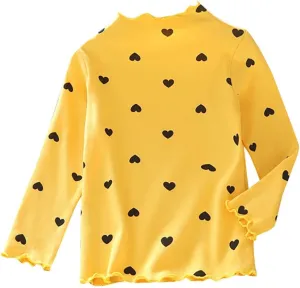 Toddler Baby Little Girls Cotton Pullover Turtleneck T Shirt Top Long Sleeve Bottoming Shirt Basic Heart Print Blouse