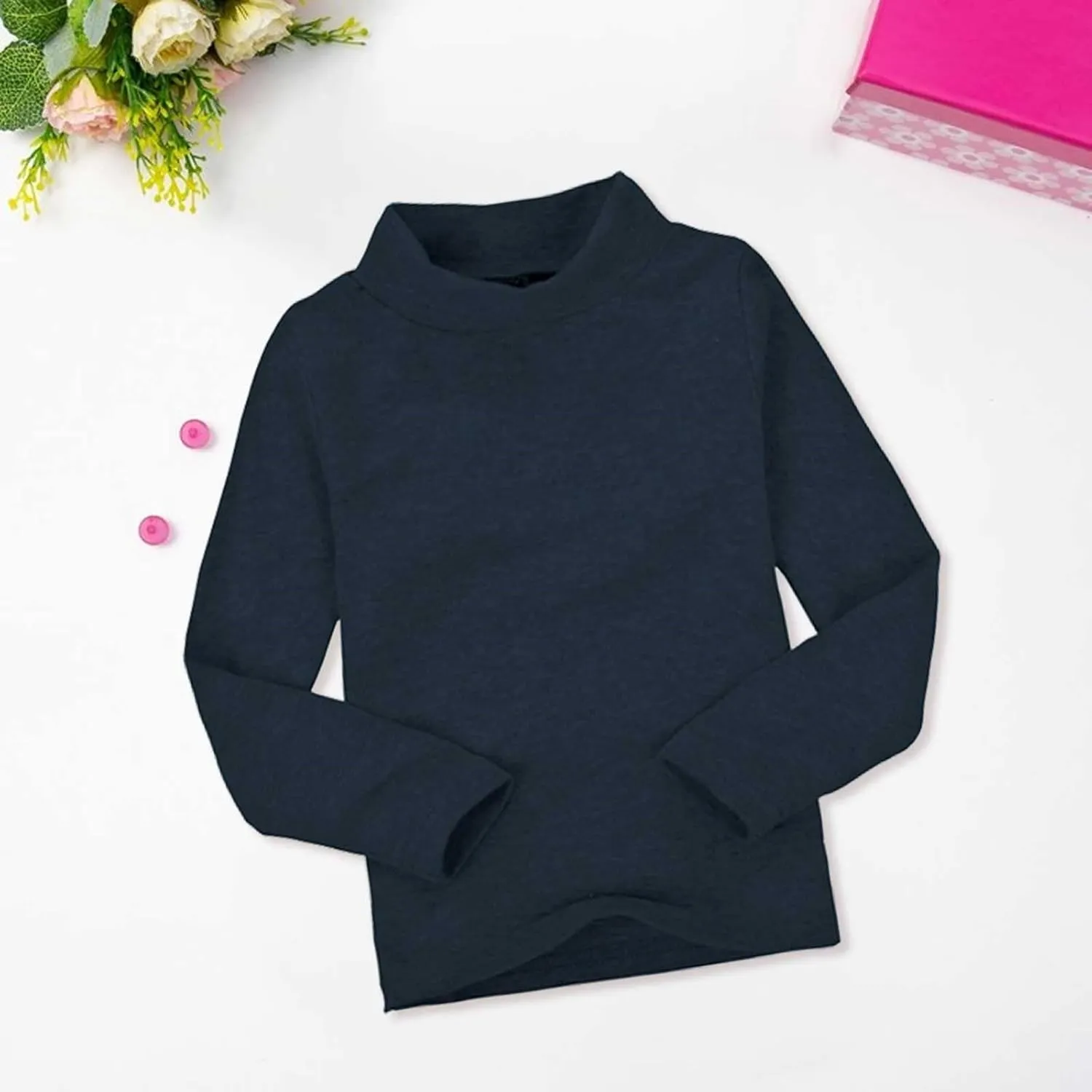 Toddler Baby Little Girls Turtleneck T Shirt Top Basic Solid Long Sleeve Color Blouse Children Girls Clothes Winter
