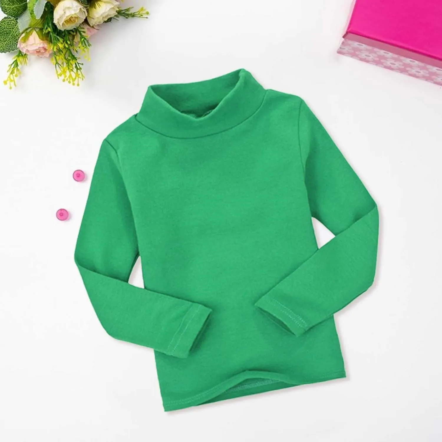 Toddler Baby Little Girls Turtleneck T Shirt Top Basic Solid Long Sleeve Color Blouse Children Girls Clothes Winter